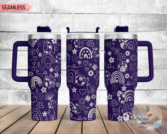 Lady Bugs & Rainbows Doodles Laser Engraved Full Wrap for 40oz Tumbler, Digital Download, Seamless Design, SVG For Laser Rotary