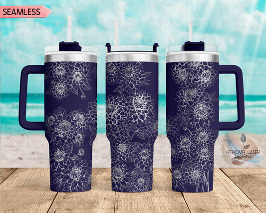 Dahlias Laser Engraved Full Wrap Design for 40oz Tumbler, Digital Download, SVG, Seamless Floral Design, Tumbler Wrap For Laser Rotary