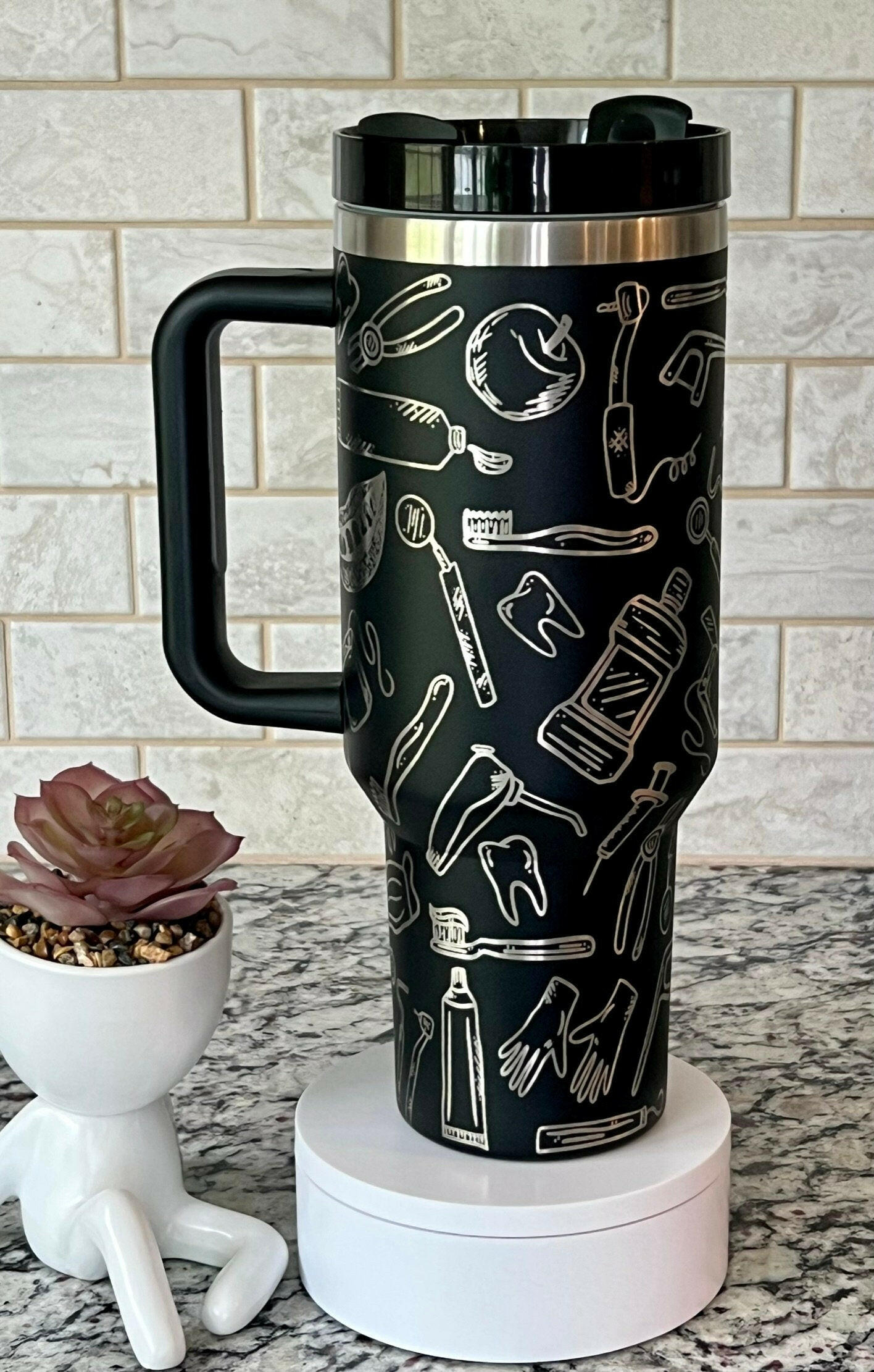 Dentist Laser Engraved Full Wrap Design for 40oz Tumbler, Digital Download, Custom Dental Tools Seamless Design, Laser Rotary SVG