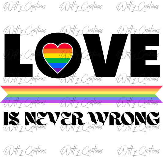 Love Is Never Wrong Pride Digital Download - LGBTQ+ Pride PNG Art - Instant Download - Equality Poster - Rainbow Pride Graphics