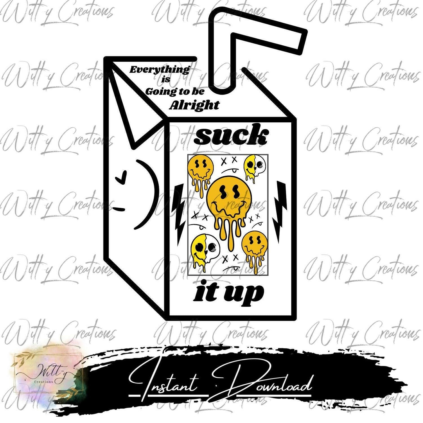 Fun 'Suck It Up' Juice Box Digital Download with Cute Melting Smiley Faces - Instant PNG Art