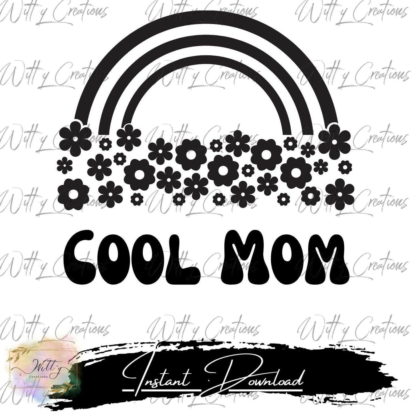 Chic Floral Rainbow Cool Mom PNG Digital Download - Instant Art for Stylish Moms