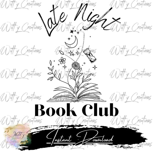 Late Night Book Club Digital Print - Reading Lovers PNG Download - Bookworm Art - Instant Download for Night Readers - Literary Decor