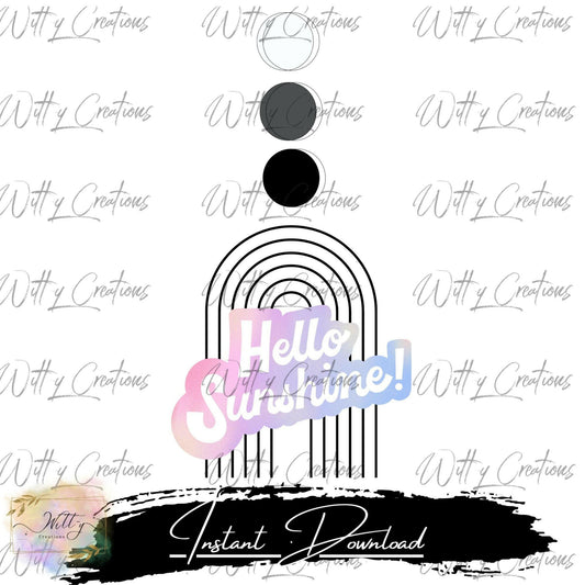 Hello  Sunshine Metallic PNG Digital Download - Minimalist Black Rainbow Art Print- Instant Download Printable Wall Decor- Modern Home Decor