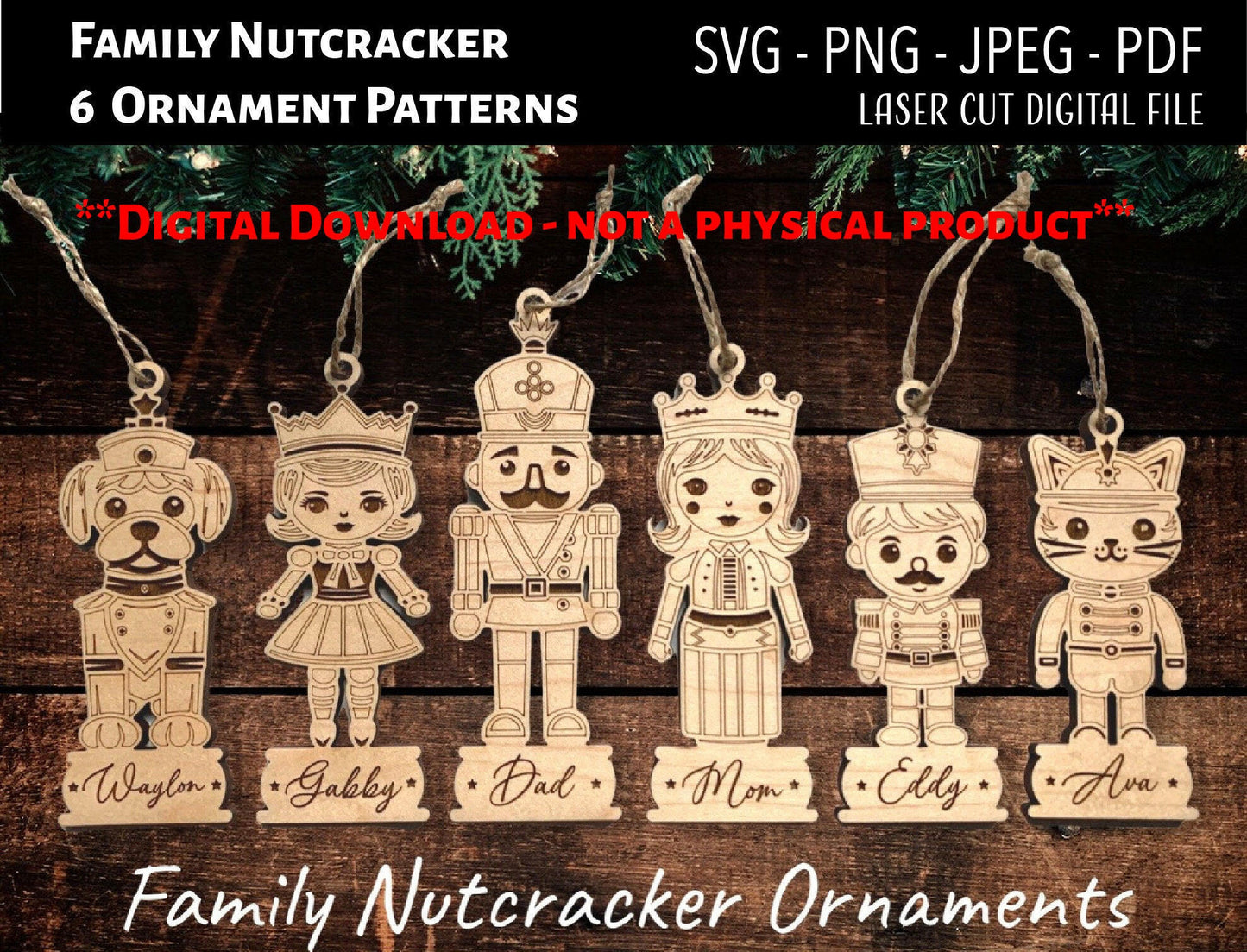 Family Nutcracker Christmas Ornaments SVG, PNG