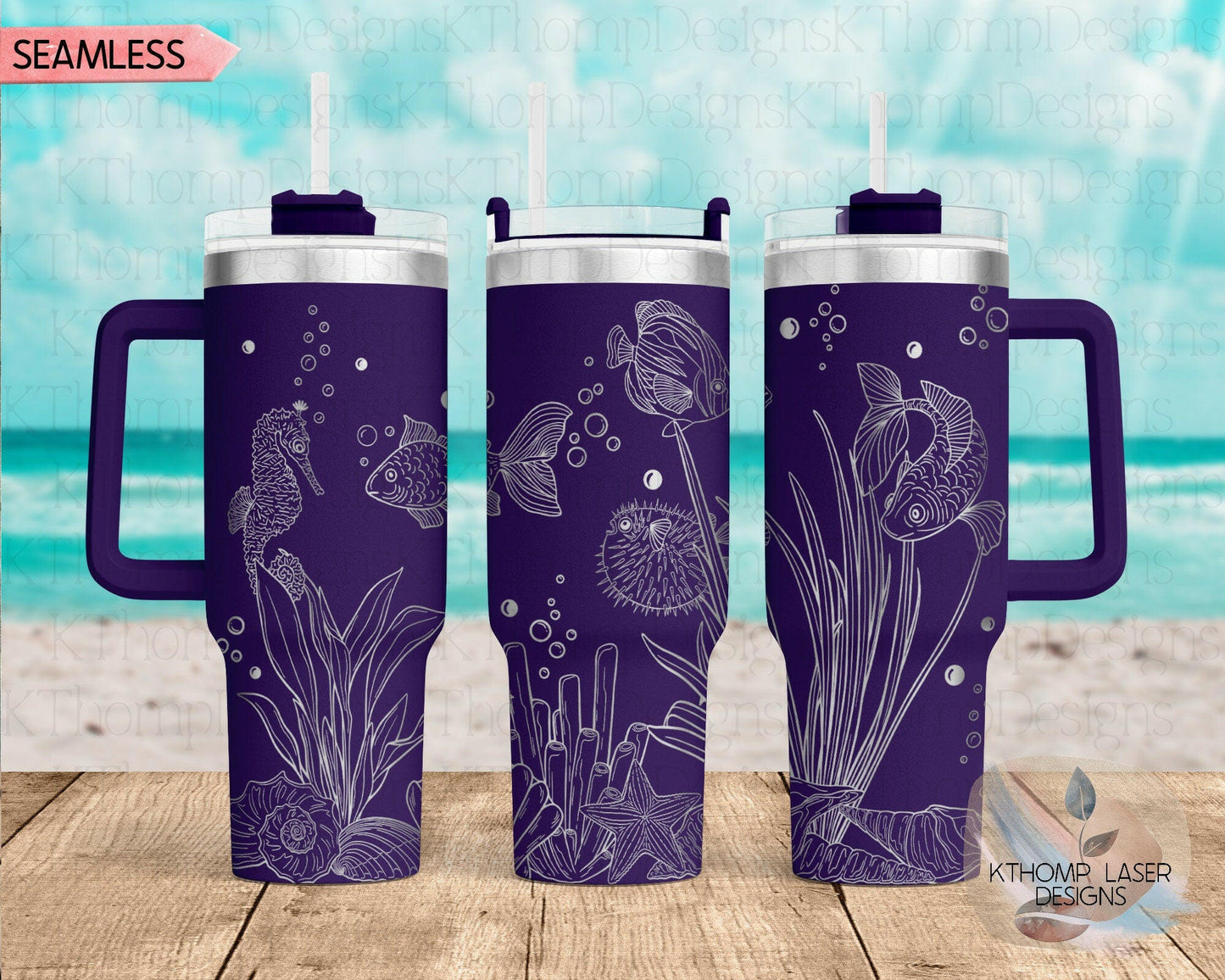 Ocean Life Laser Engraved Full Wrap Design for 40oz Tumbler, Digital Download, SVG, Seamless Design, Tumbler Wrap For Laser Rotary