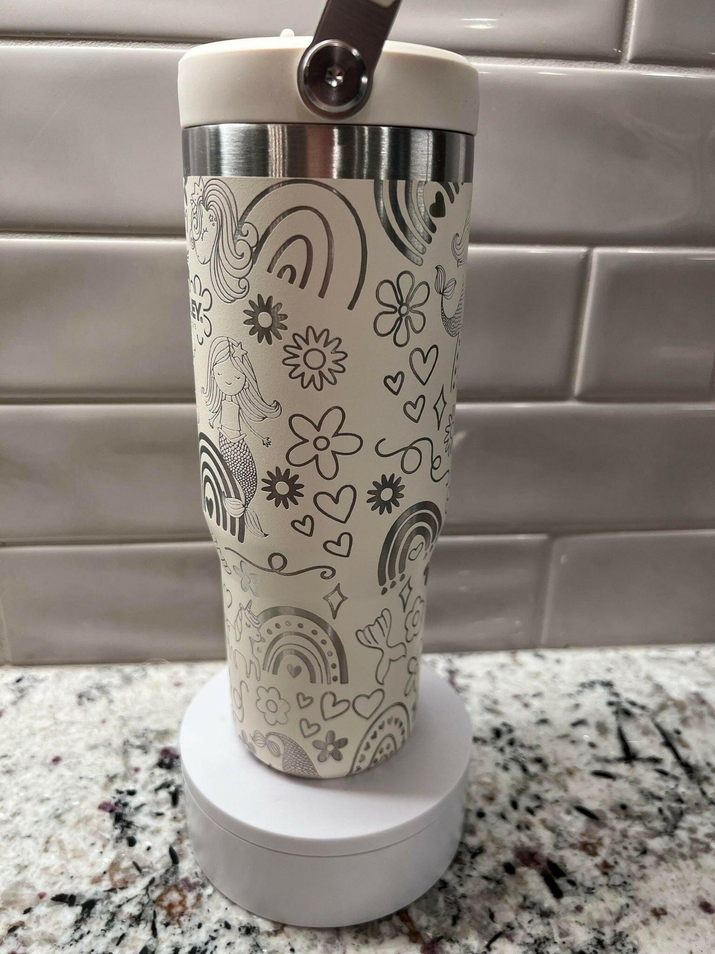 Mermaid Unicorn & Rainbow Doodles Laser Engraved Full Wrap for 40oz Tumbler, Digital Download, Seamless Design, SVG For Laser Rotary