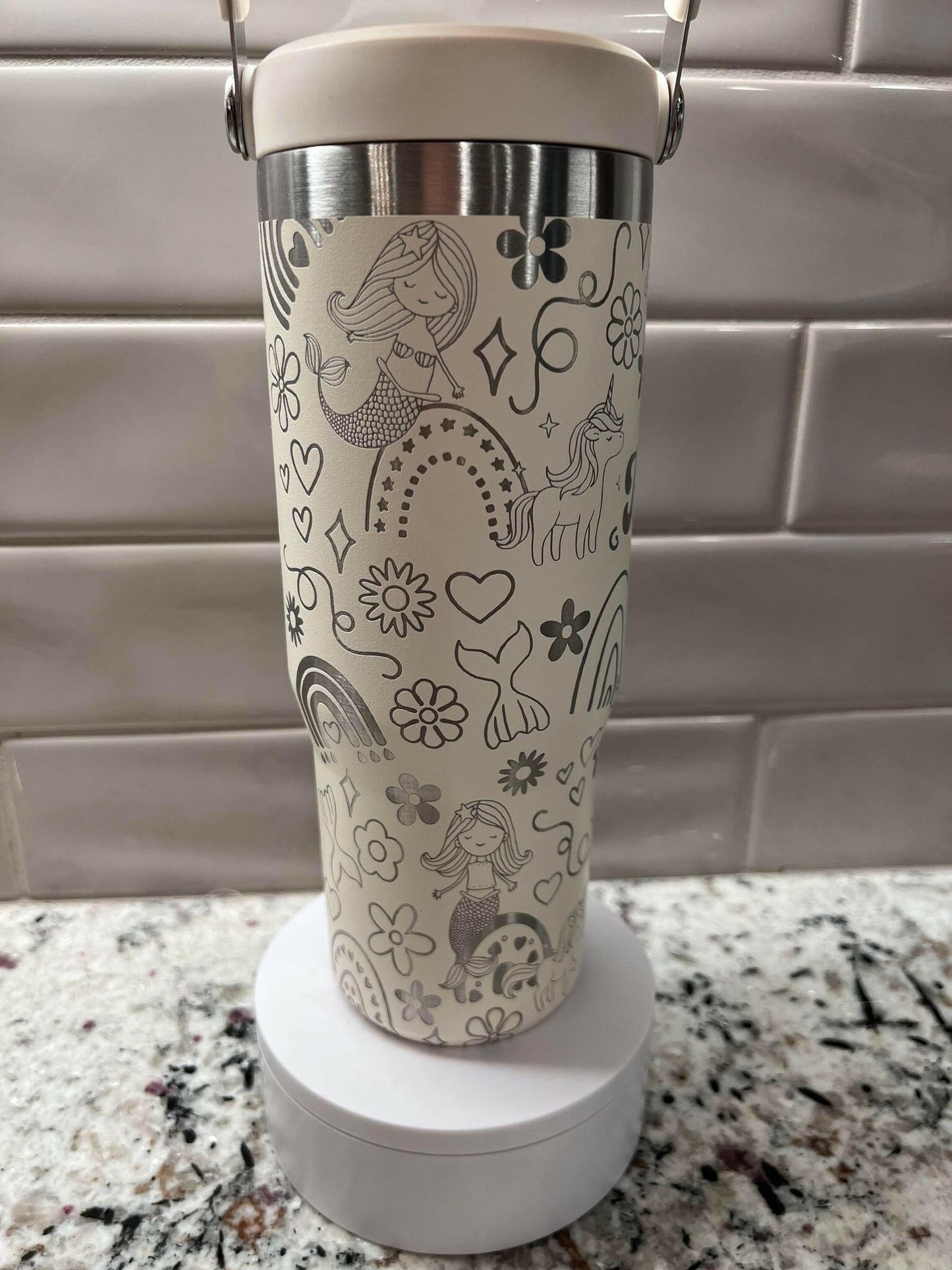 Mermaid Unicorn & Rainbow Doodles Laser Engraved Full Wrap for 40oz Tumbler, Digital Download, Seamless Design, SVG For Laser Rotary