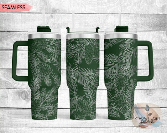 Pine Needles & Pinecones Laser Engraved Full Wrap for 40oz Tumbler, Digital Download, SVG, Seamless Design, Tumbler Wrap For Laser Rotary