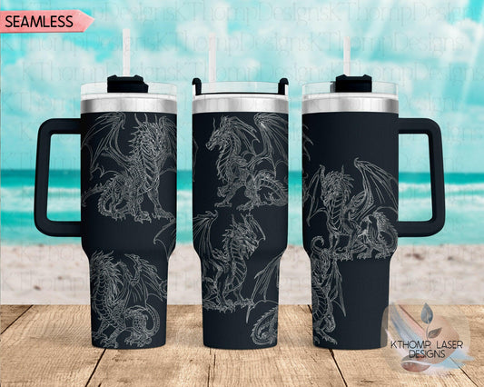 Fantasy Dragons Laser Engraved Full Wrap Design for 40oz Tumbler, Digital Download, SVG, Seamless Design, Tumbler Wrap For Laser Rotary