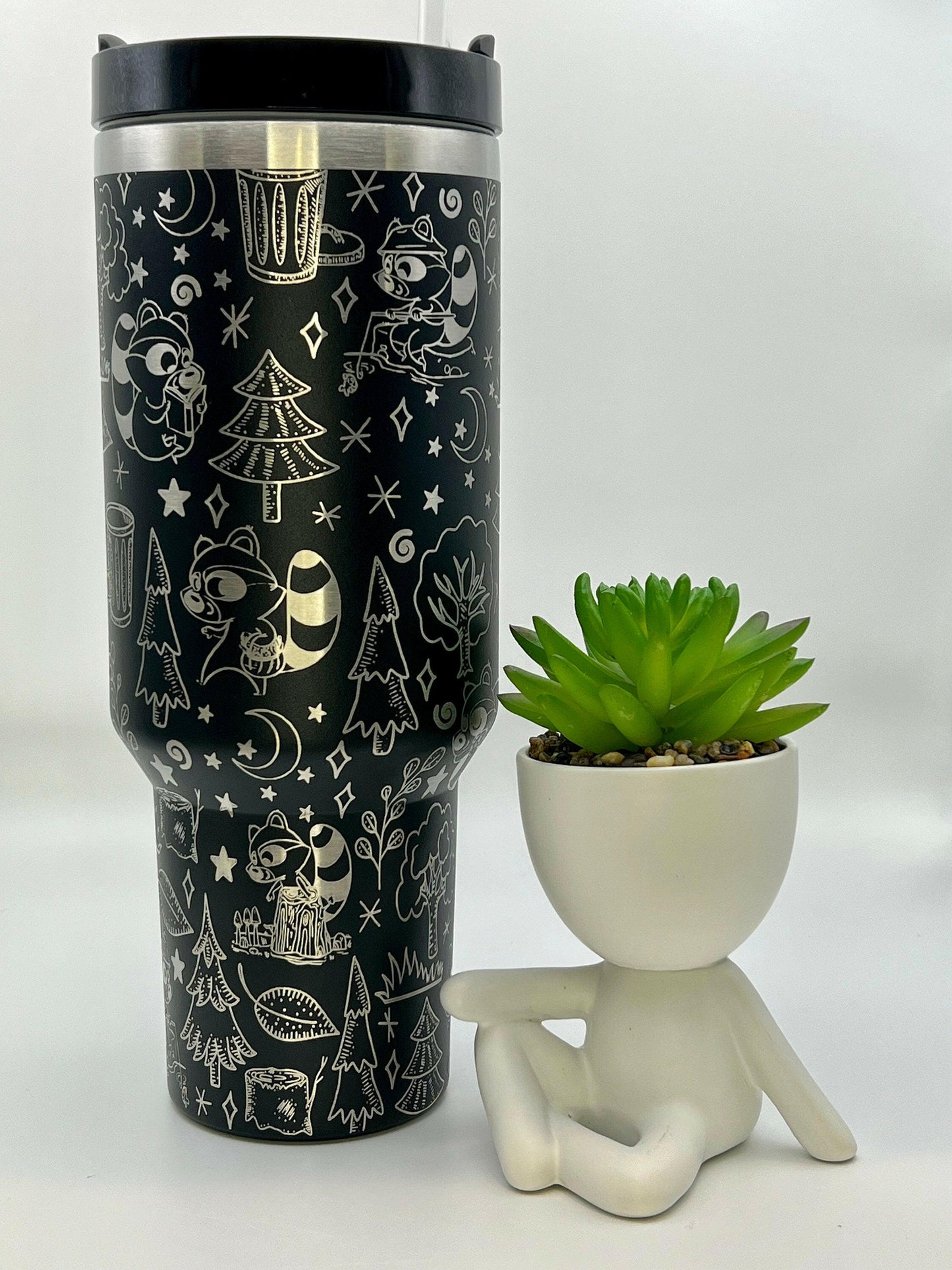 Raccoon Doodles Laser Engraved Full Wrap for 40oz Tumbler, Digital Download, Cute Raccoons Seamless Design, SVG For Laser Rotary