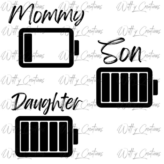 Mommy, Son and Daughter Matching draining battery PNG Digital Download