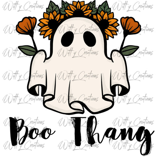 Ghost with Flowers 'Boo Thang' PNG Digital Download