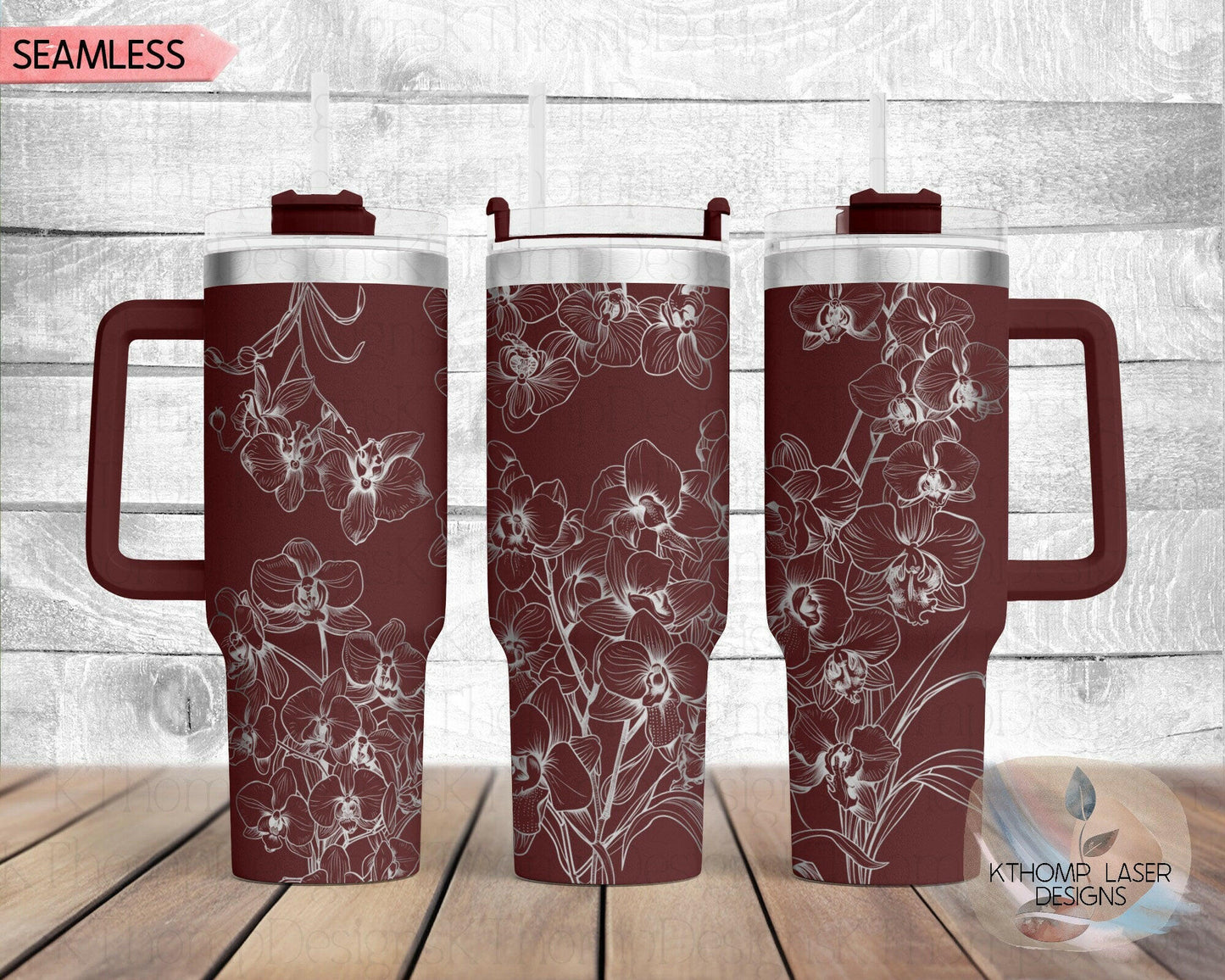 Orchids Laser Engraved Full Wrap Design for 40oz Tumbler, Digital Download, SVG, Seamless Floral Design, Tumbler Wrap For Laser Rotary