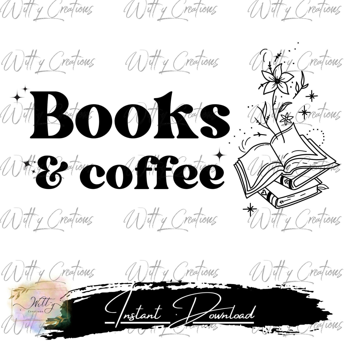 Cozy Books and Coffee Digital Print - Reading Clipart - Instant Download Art - Cafe Wall Decor - Book Lover Gift - Printable PNG