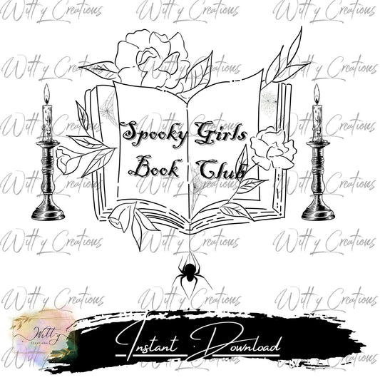 Spooky Girls Book Club Printable PNG- Gothic Reading Club Art- Instant Download- Witchy Reading Group Poster- Printable Reading Club Poster