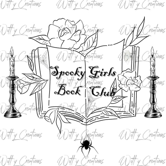 Spooky Girls Book Club Printable PNG- Gothic Reading Club Art- Instant Download- Witchy Reading Group Poster- Printable Reading Club Poster