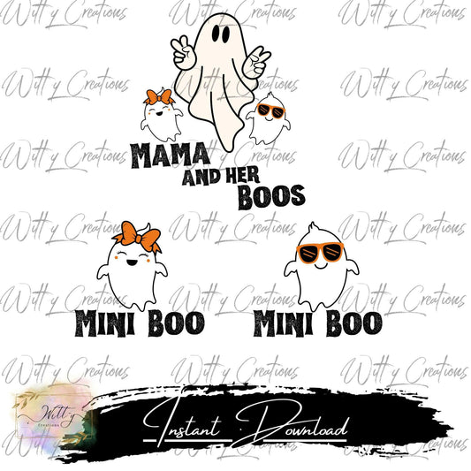 Adorable Mama and Her Boos PNG Digital Download-Family Halloween Clipart-Instant Printable Art-Cute MotherandChildren Ghosts-DIY Decorations