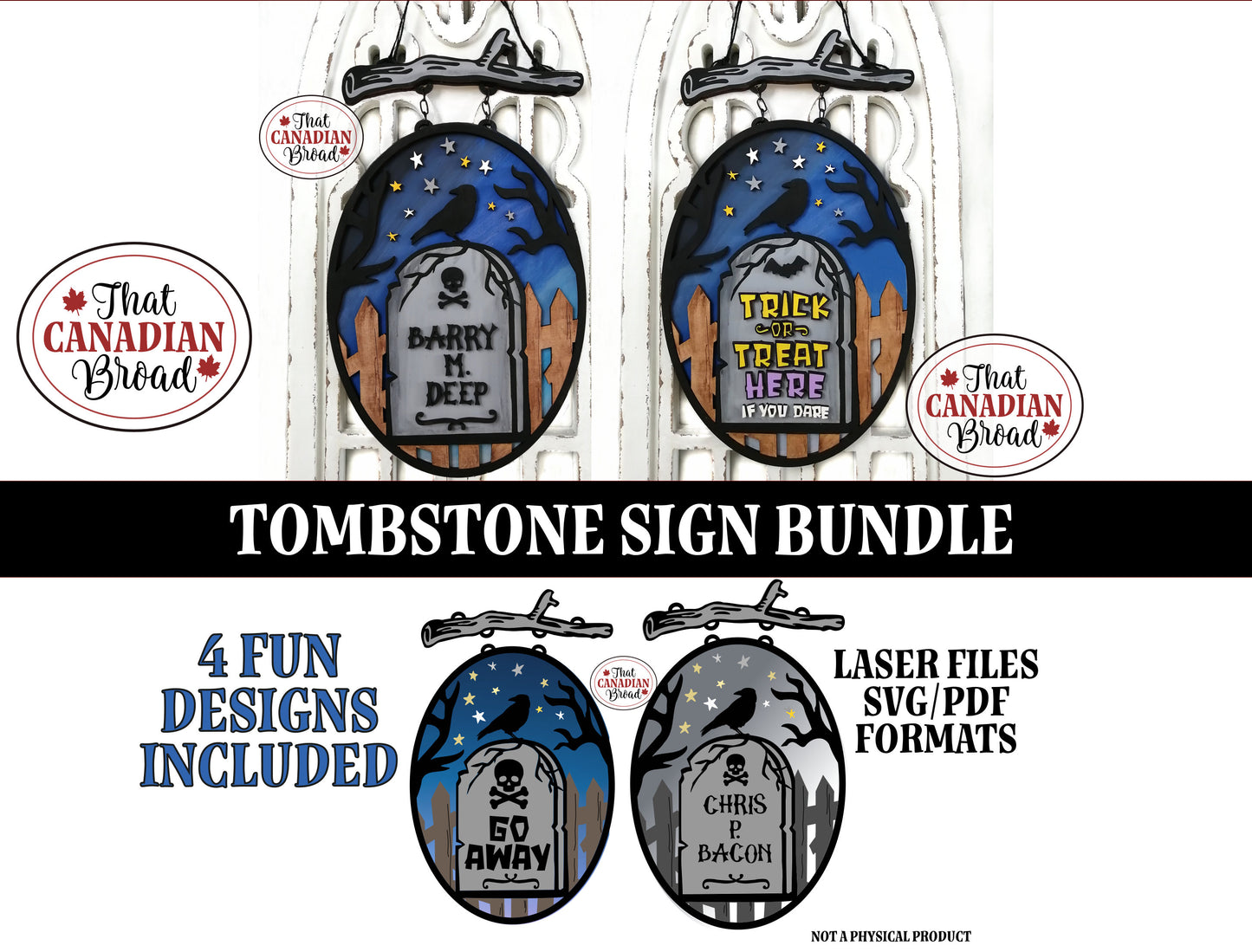 TOMBSTONE Signs Bundle, FOUR DESIGNS, Halloween Sign Designs, laser files, digital files, SVG & PDF files