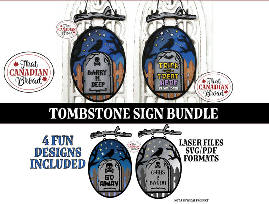 TOMBSTONE Signs Bundle, FOUR DESIGNS, Halloween Sign Designs, laser files, digital files, SVG & PDF files