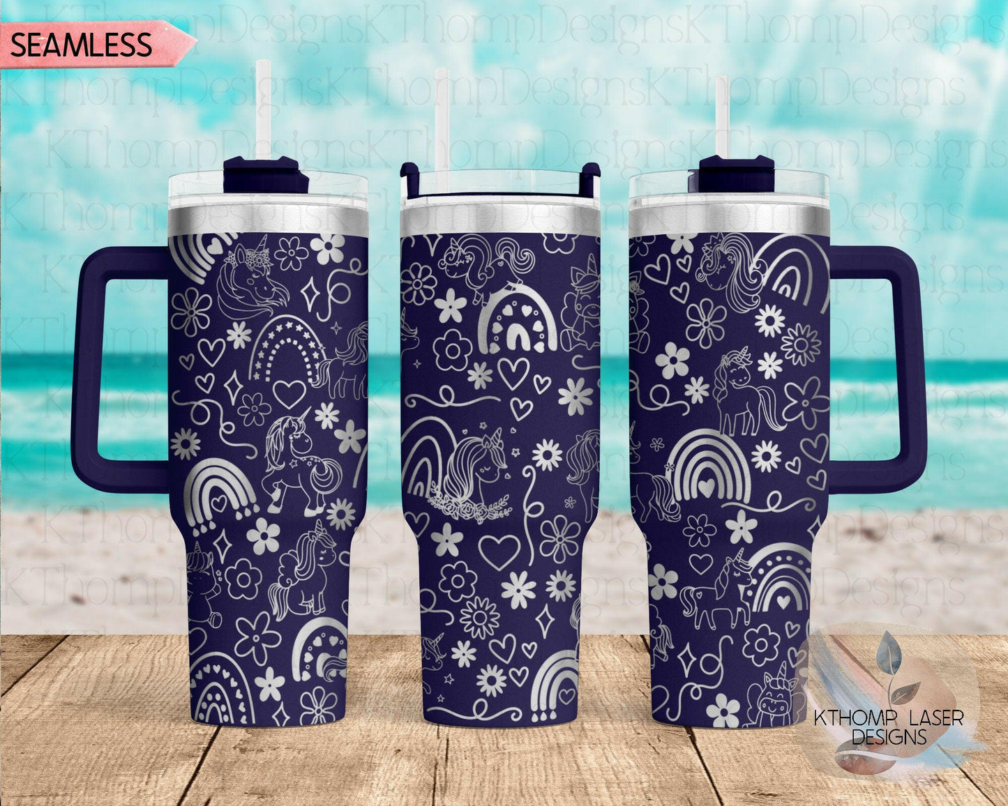 Unicorns & Rainbows Doodles Laser Engraved Full Wrap for 40oz Tumbler, Digital Download, Seamless Design, SVG For Laser Rotary