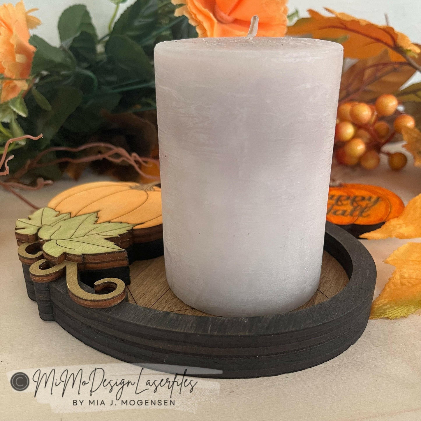 Happy Fall Pumkin 3D layered Candle Holder, Candy Trinket Tray