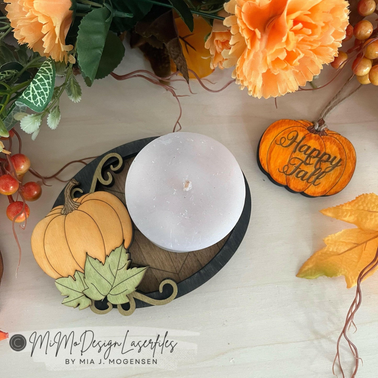 Happy Fall Pumkin 3D layered Candle Holder, Candy Trinket Tray