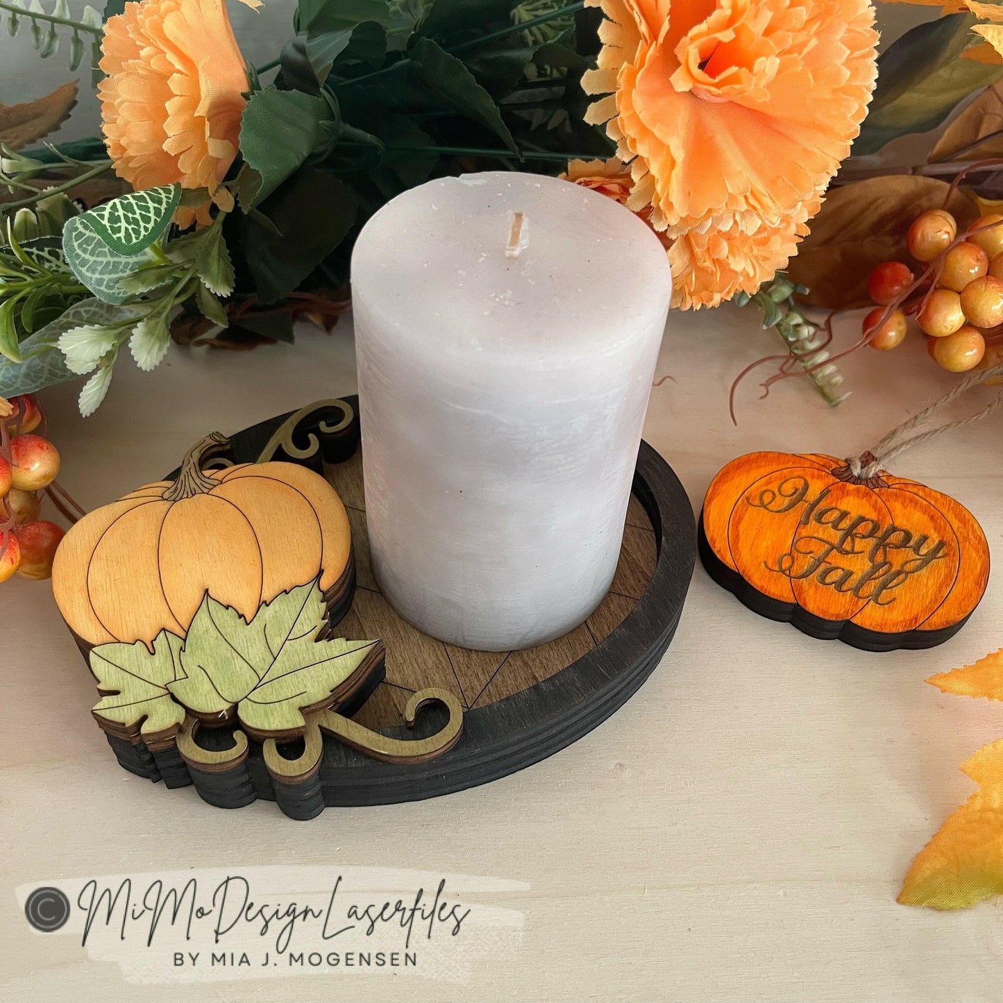 Happy Fall Pumkin 3D layered Candle Holder, Candy Trinket Tray