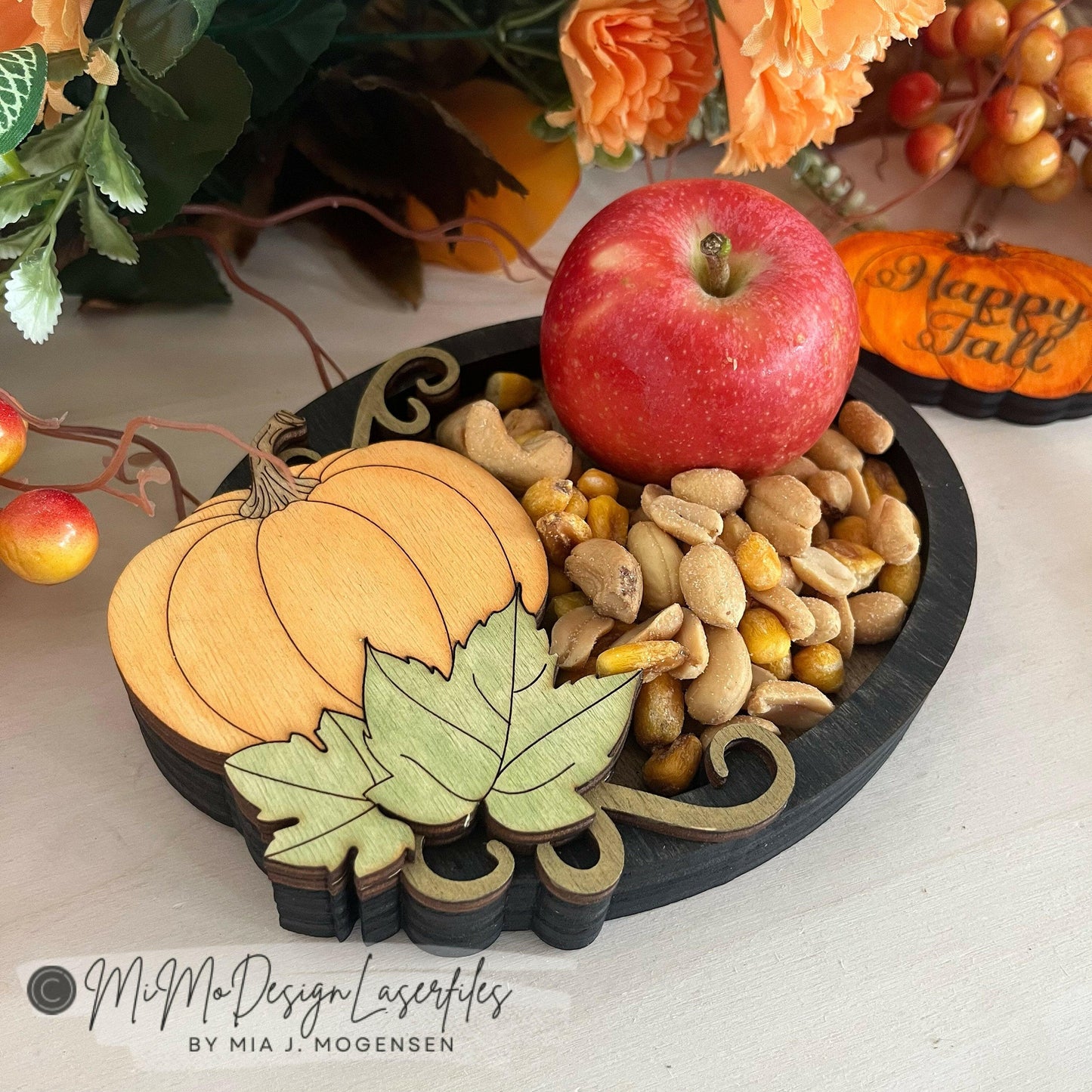 Happy Fall Pumkin 3D layered Candle Holder, Candy Trinket Tray