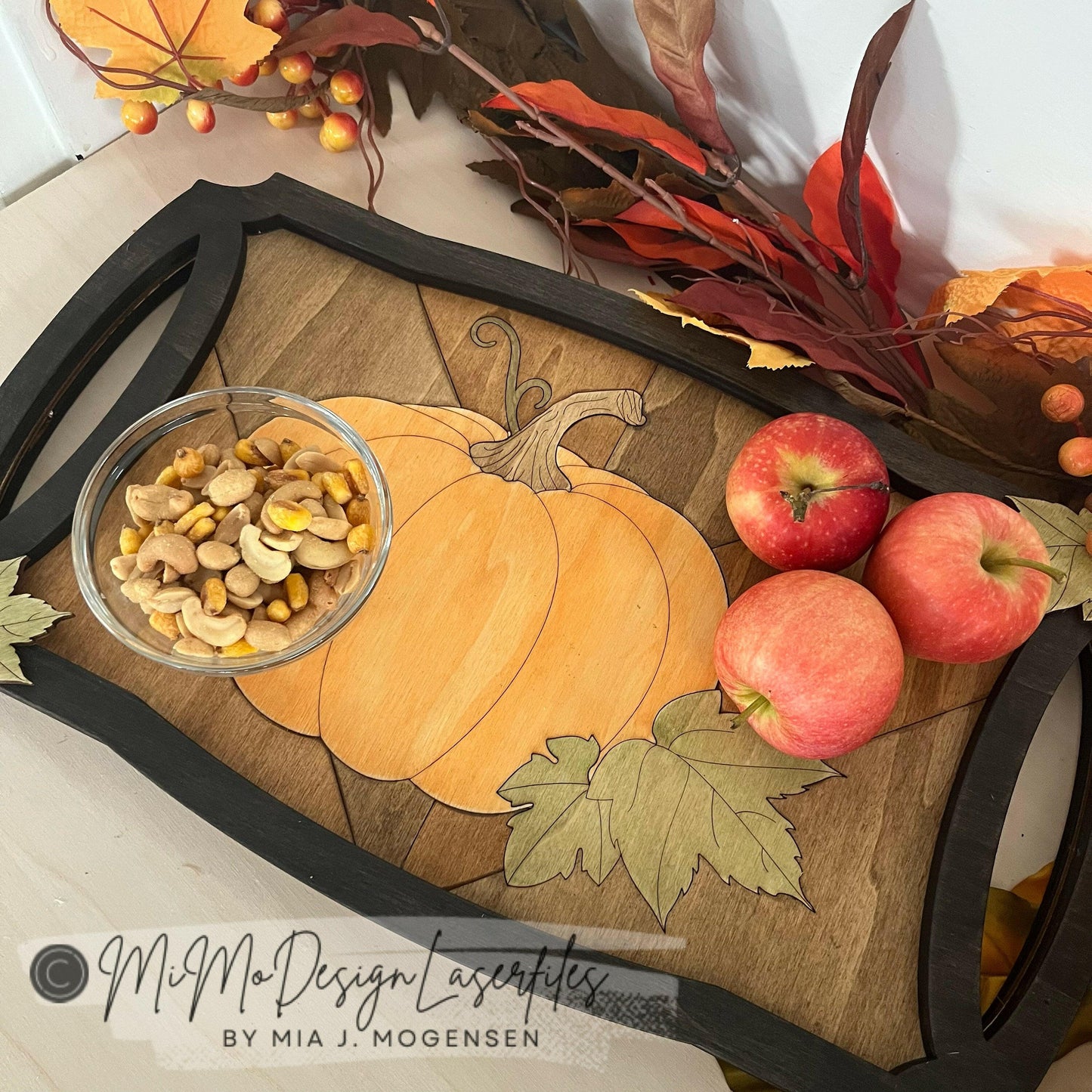 Pumpkin Fall Leaves Homedecor Tray