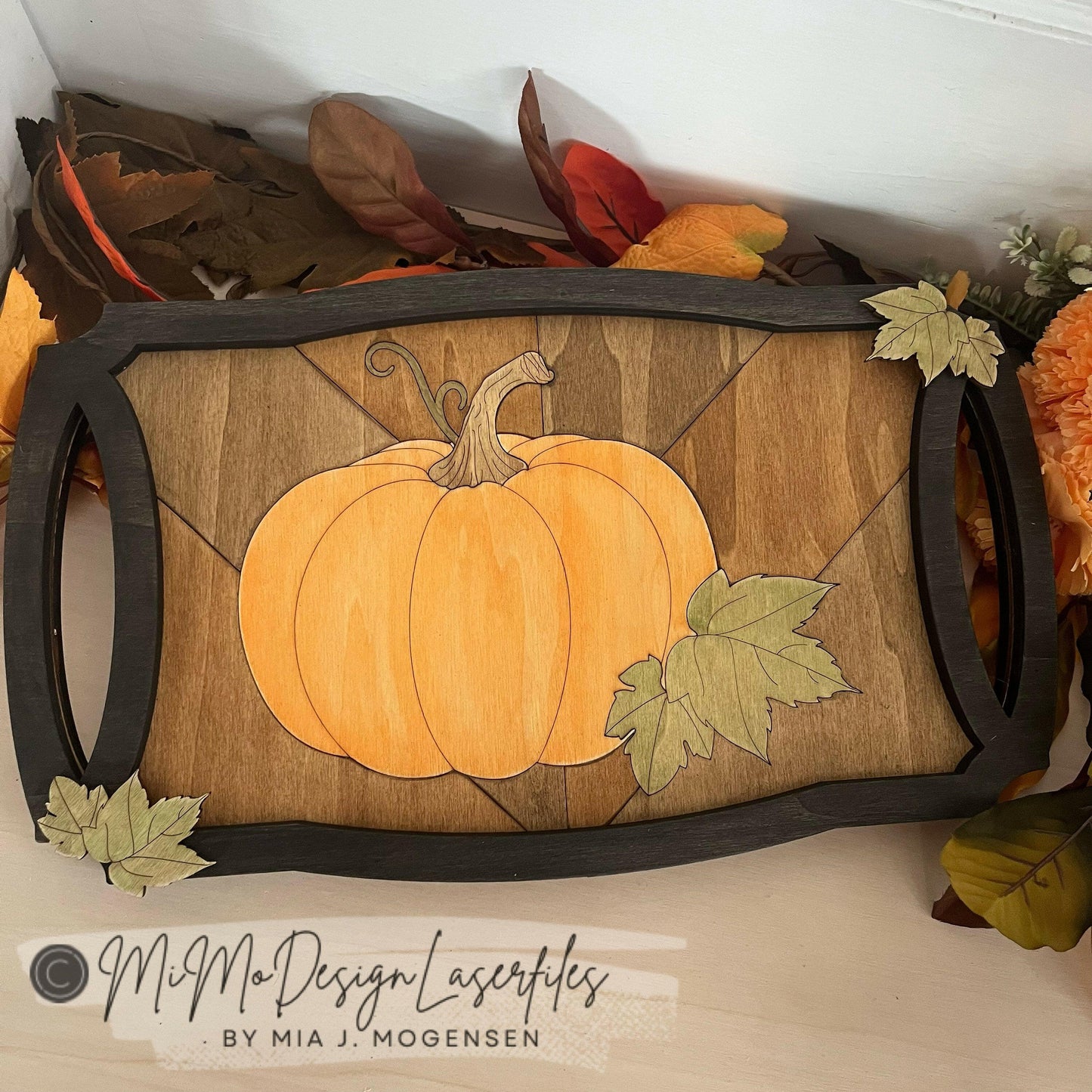 Pumpkin Fall Leaves Homedecor Tray