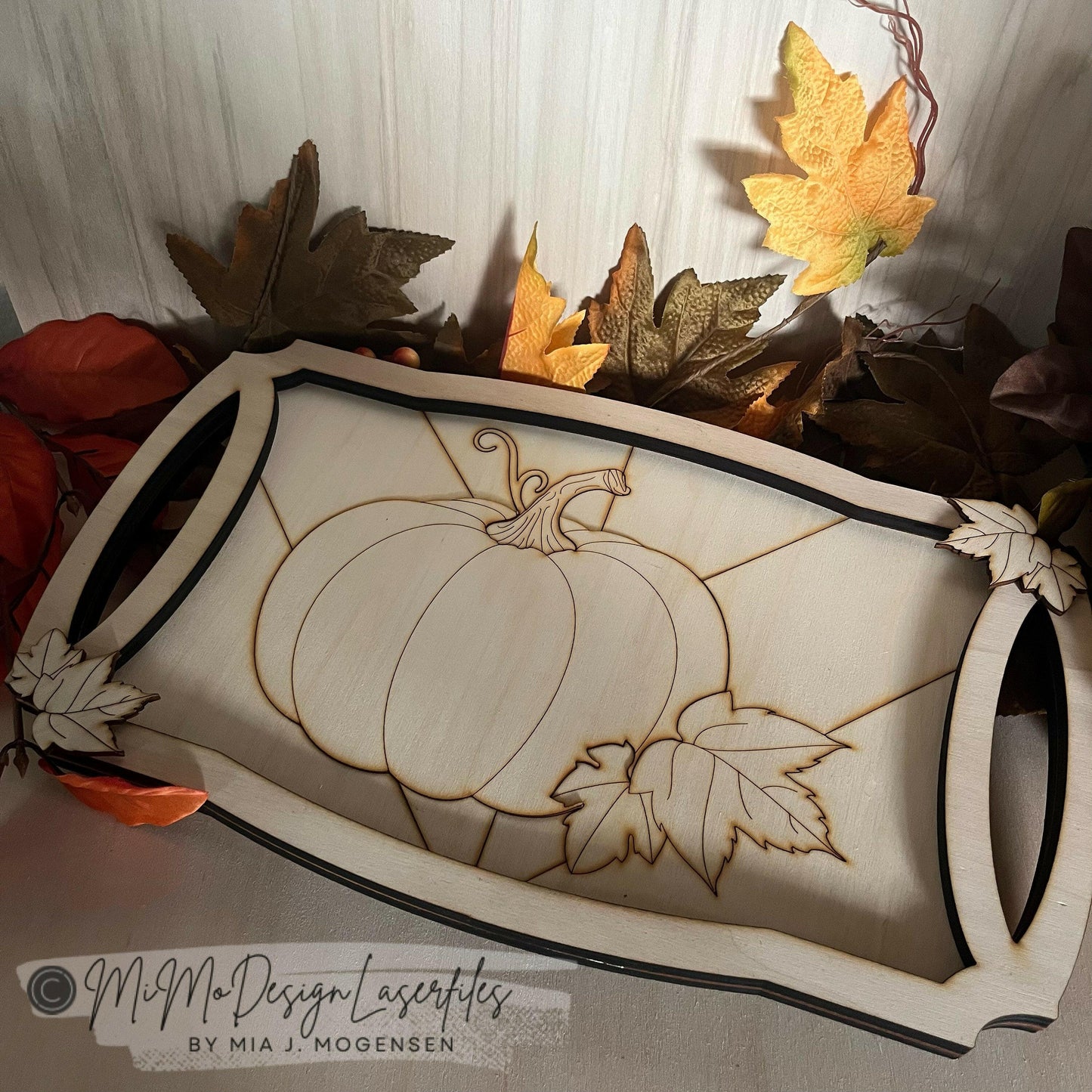 Pumpkin Fall Leaves Homedecor Tray