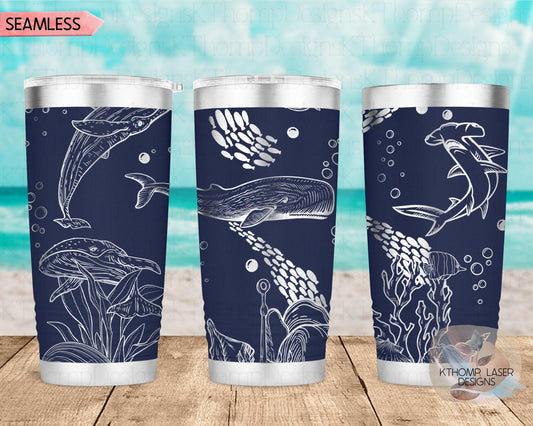 Whales Laser Engraved Full Wrap Design for 20oz & 30oz Tumblers, Digital Download, SVG, Seamless Whales Design, Tumbler Wrap For Rotary