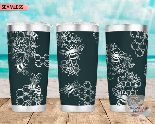 Honey Bees Laser Engraved Full Wrap Design for 20oz & 30oz Tumblers, Digital Download, SVG, Seamless Bees Design, Tumbler Wrap For Rotary