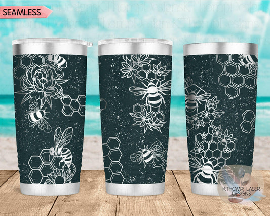 Honey Bees Laser Engraved Full Wrap Design for 20oz & 30oz Tumblers, Digital Download, SVG, Seamless Bees Design, Tumbler Wrap For Rotary