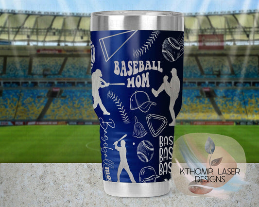 Baseball Mom Laser Engraved Full Wrap Design for 20oz & 30oz Tumblers, Digital Download, SVG, Seamless Sport Design, Tumbler Wrap For Rotary