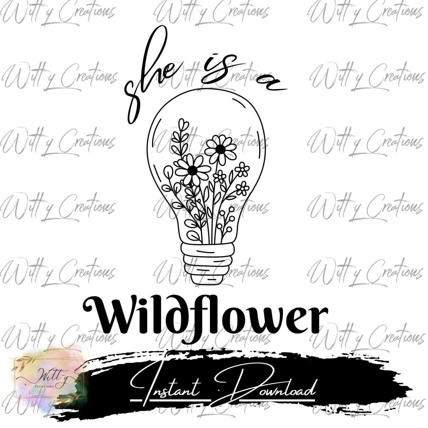 She Is a Wildflower PNG Digital Download- Enchanting Lightbulb Blossoming with Floral Magic- Instant Art for Nature Lovers & Dreamers