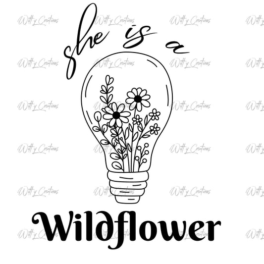 She Is a Wildflower PNG Digital Download- Enchanting Lightbulb Blossoming with Floral Magic- Instant Art for Nature Lovers & Dreamers