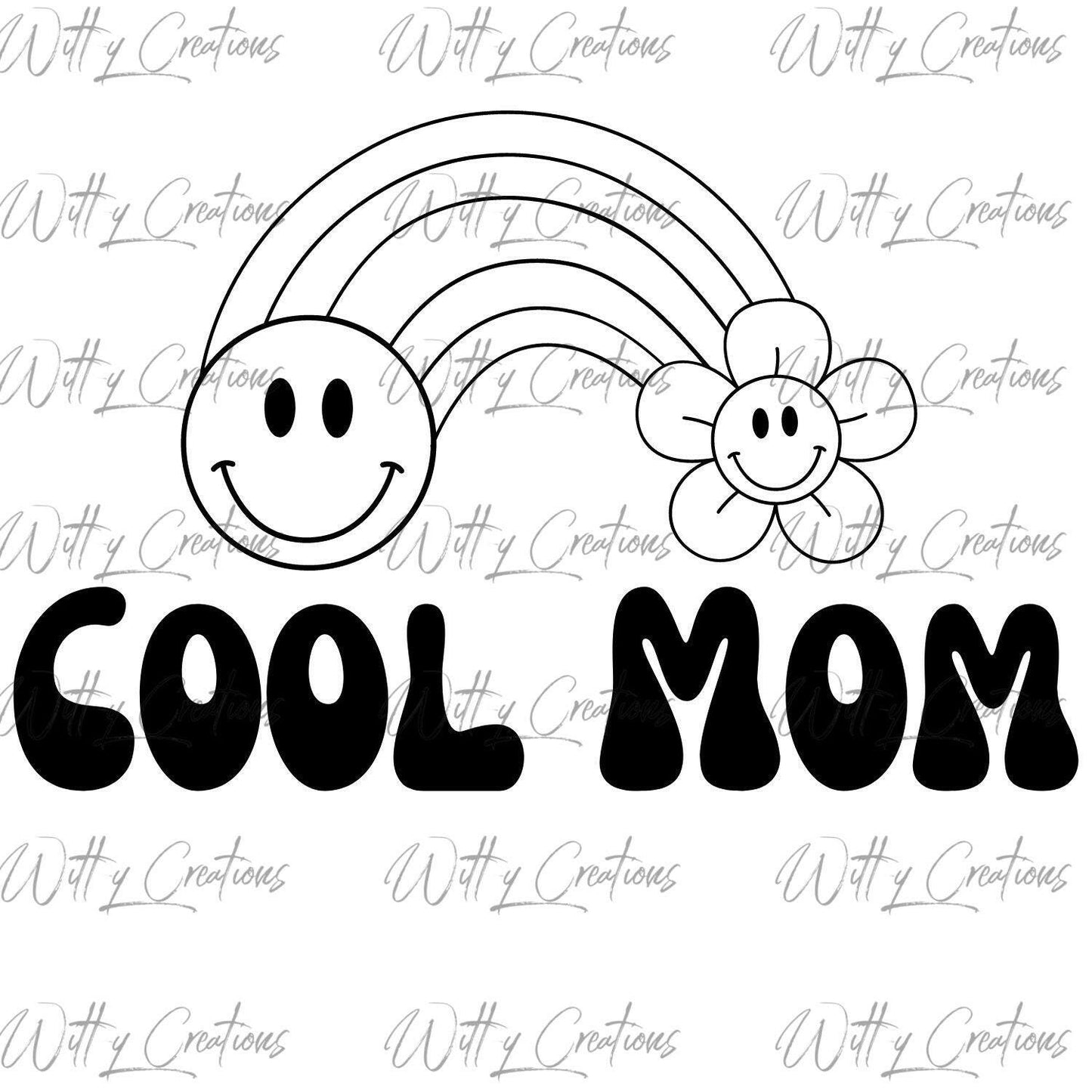 Retro Cool Mom PNG Digital Download - Smiley Face & Daisy Rainbow Art - Instant Printable for Super Moms