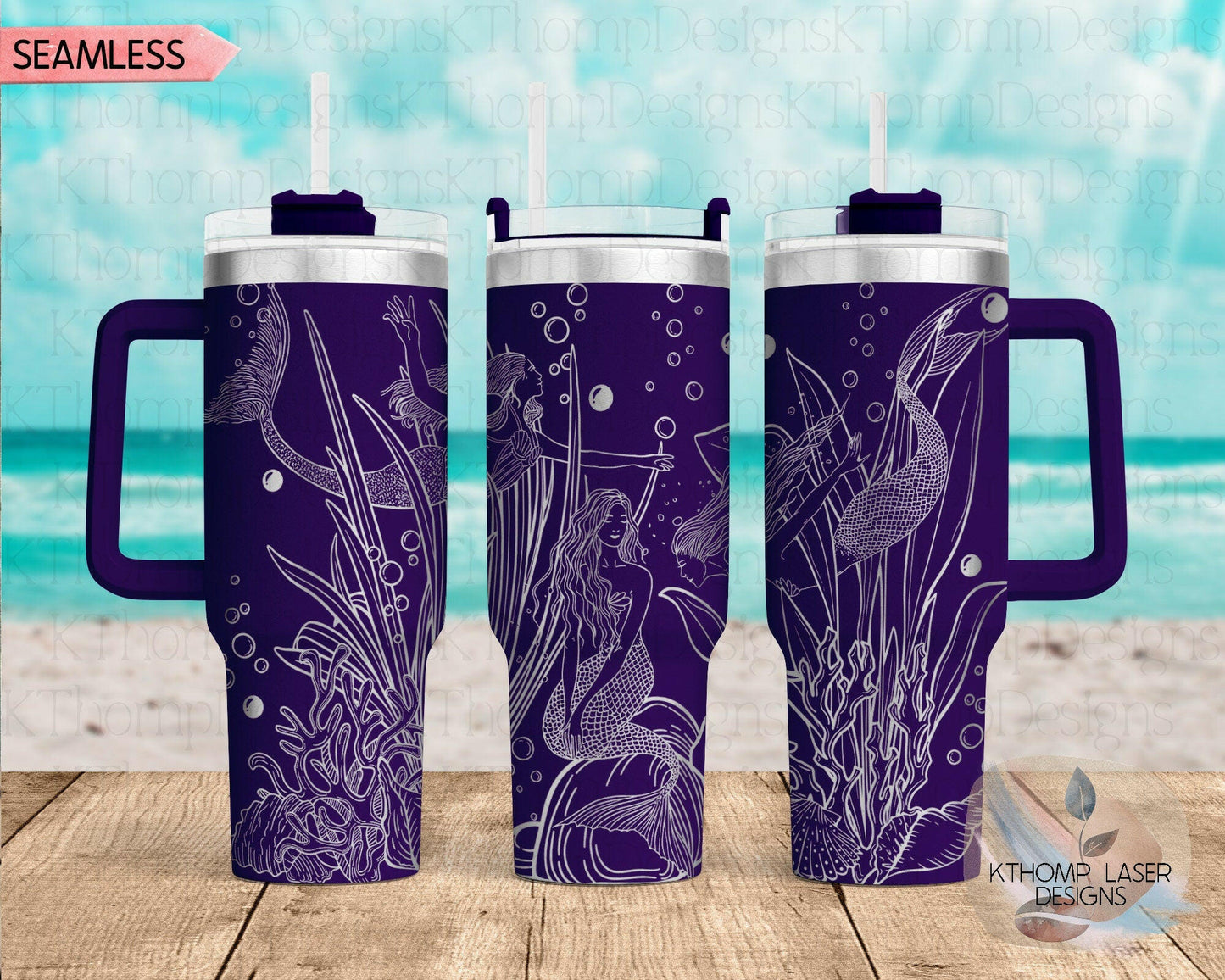 Mermaids Laser Engraved Full Wrap Design for 40oz Tumbler, Digital Download, SVG, Seamless Design, Tumbler Wrap For Laser Rotary