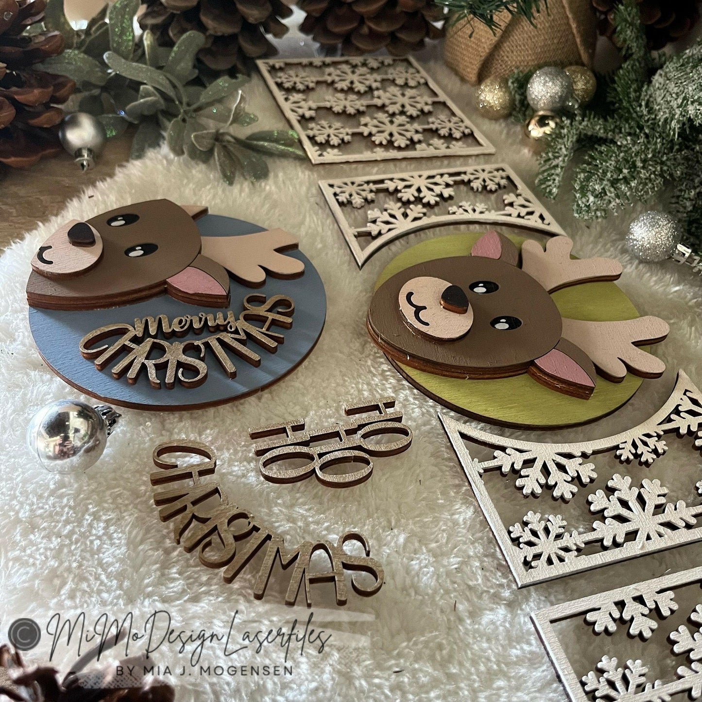 ADD ON 3D Reindeer with Snowflake pattern sides and text for MiMoDesignLaserfiles' Interchangeable Baskets