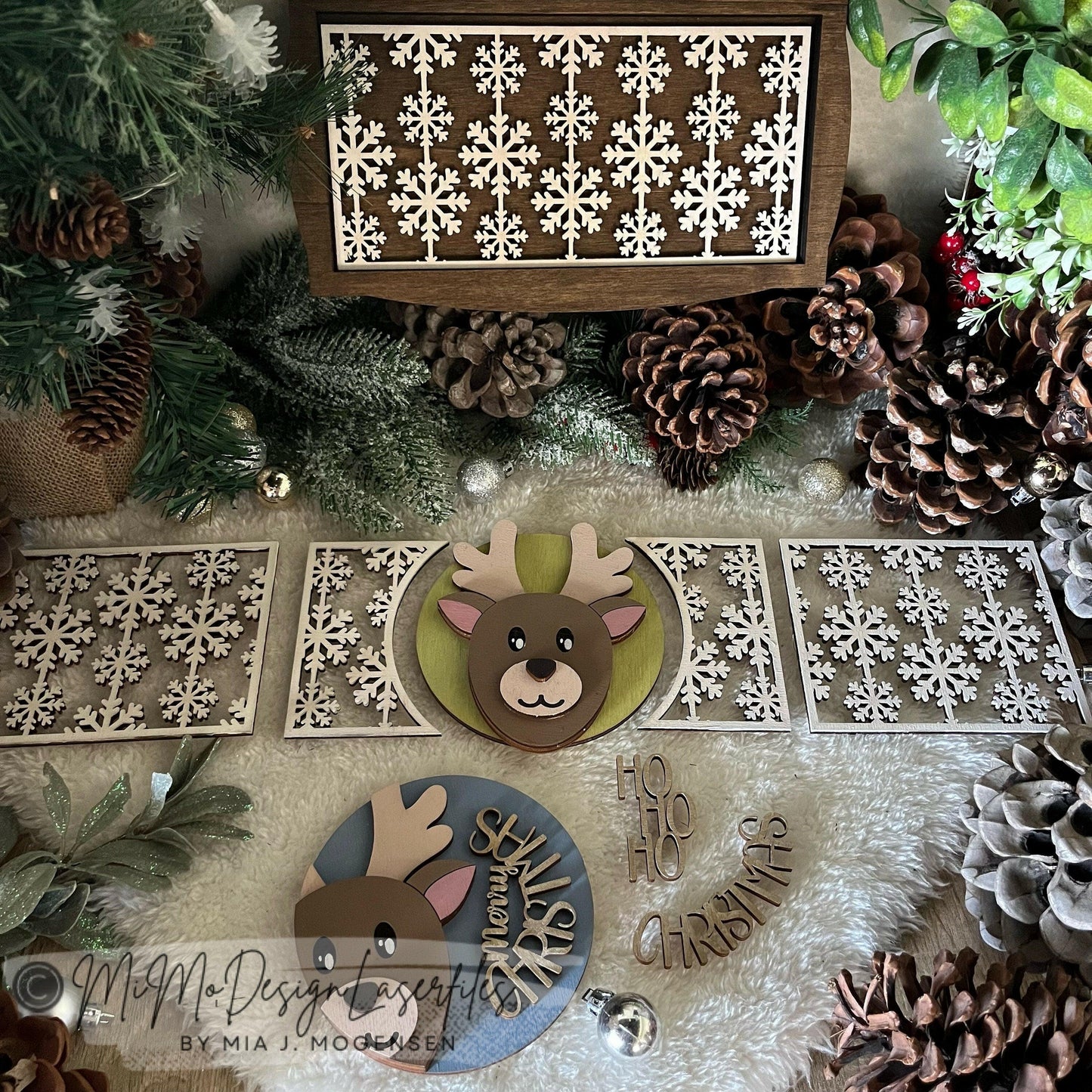 ADD ON 3D Reindeer with Snowflake pattern sides and text for MiMoDesignLaserfiles' Interchangeable Baskets