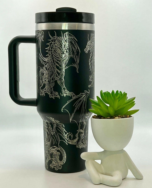 Fantasy Dragons Laser Engraved Full Wrap Design for 40oz Tumbler, Digital Download, SVG, Seamless Design, Tumbler Wrap For Laser Rotary