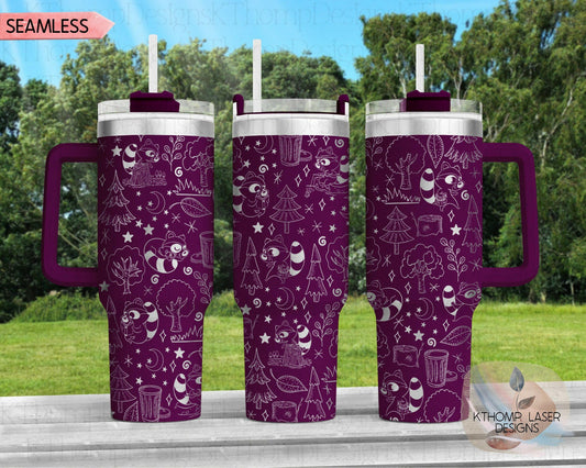 Raccoon Doodles Laser Engraved Full Wrap for 40oz Tumbler, Digital Download, Cute Raccoons Seamless Design, SVG For Laser Rotary