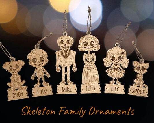 Family Skeleton Christmas Ornaments SVG, PNG