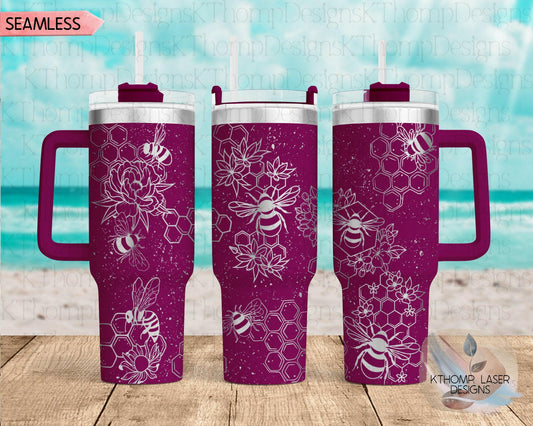 Honey Bees Laser Engraved Full Wrap for 40oz Tumbler, Digital Download, Cute Bumble Bees Seamless Design, SVG For Laser Rotary