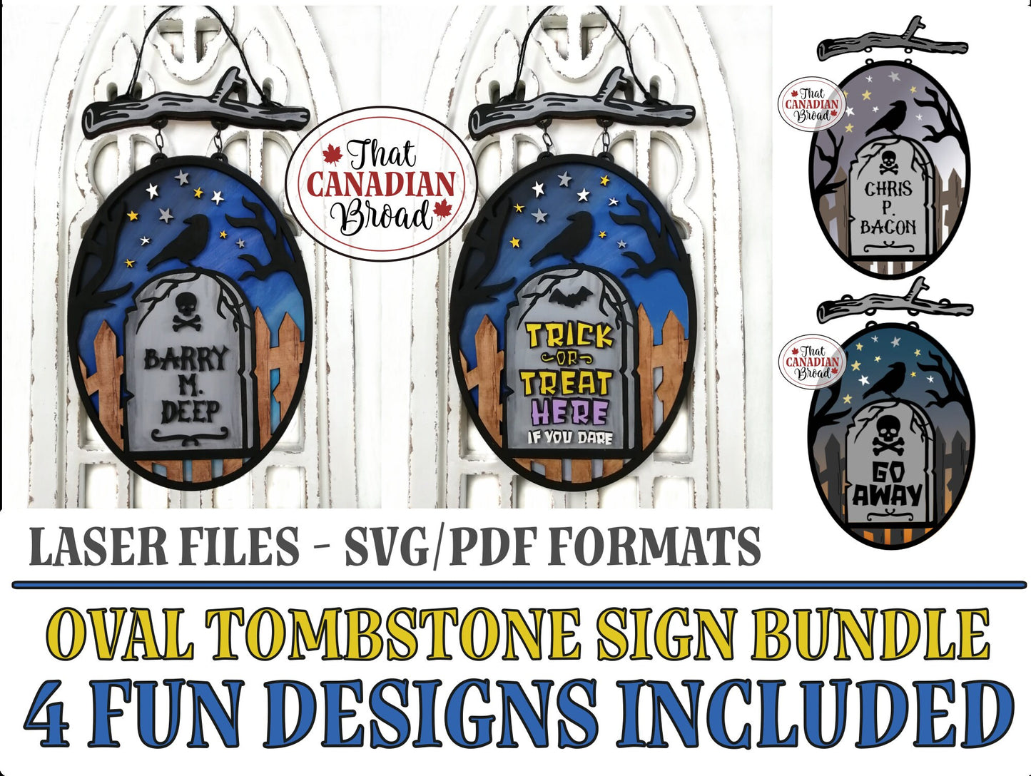 TOMBSTONE Signs Bundle, FOUR DESIGNS, Halloween Sign Designs, laser files, digital files, SVG & PDF files