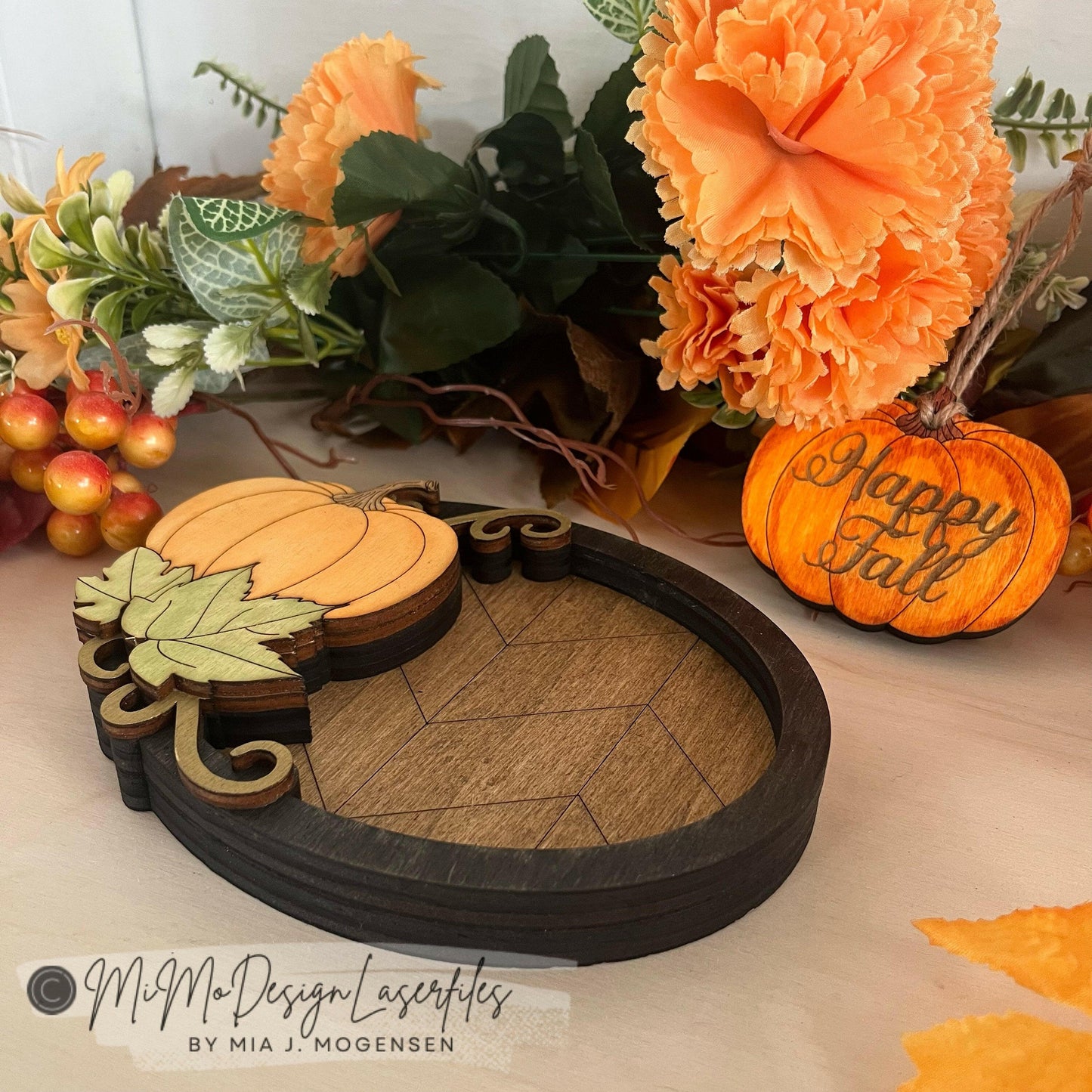 Happy Fall Pumkin 3D layered Candle Holder, Candy Trinket Tray