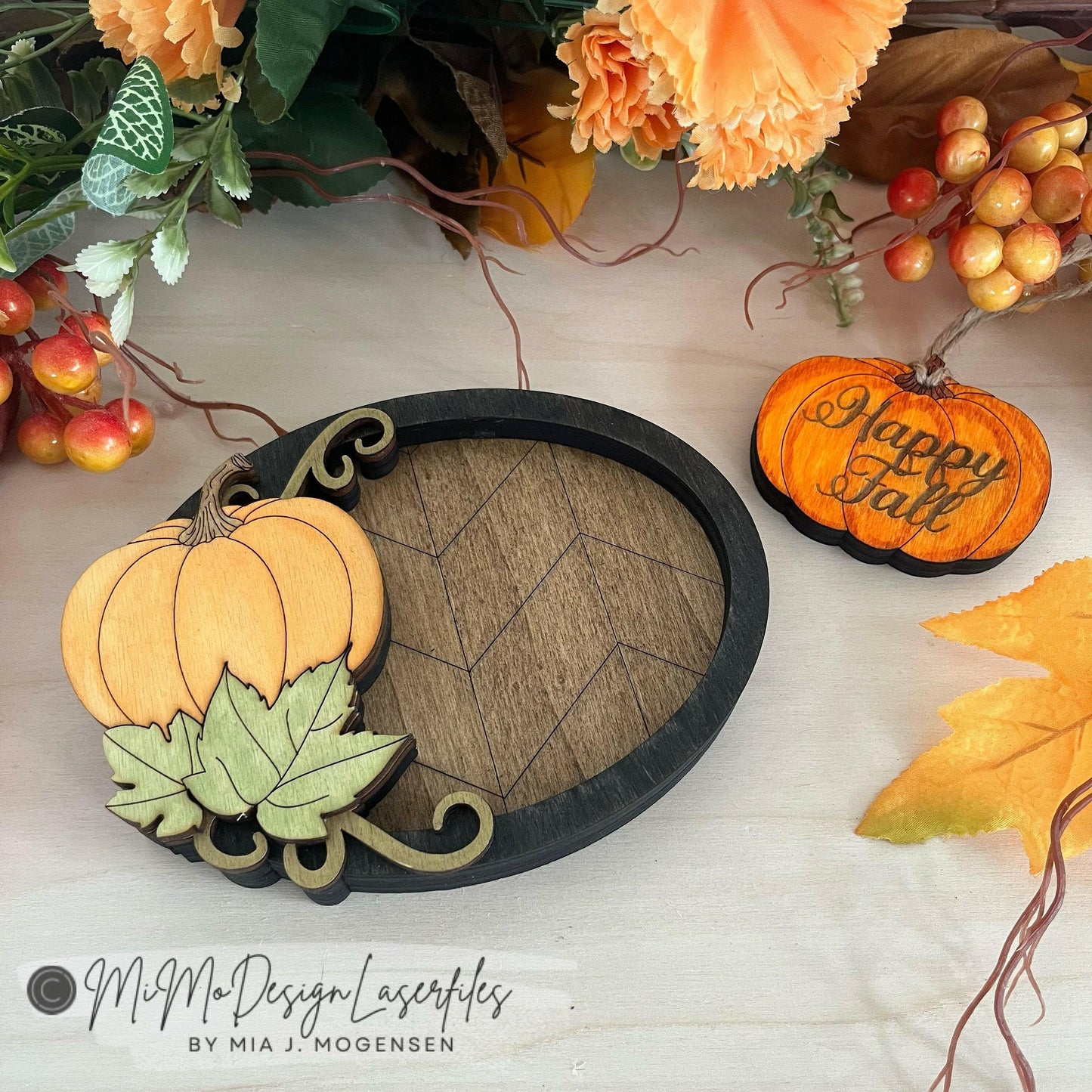 Happy Fall Pumkin 3D layered Candle Holder, Candy Trinket Tray