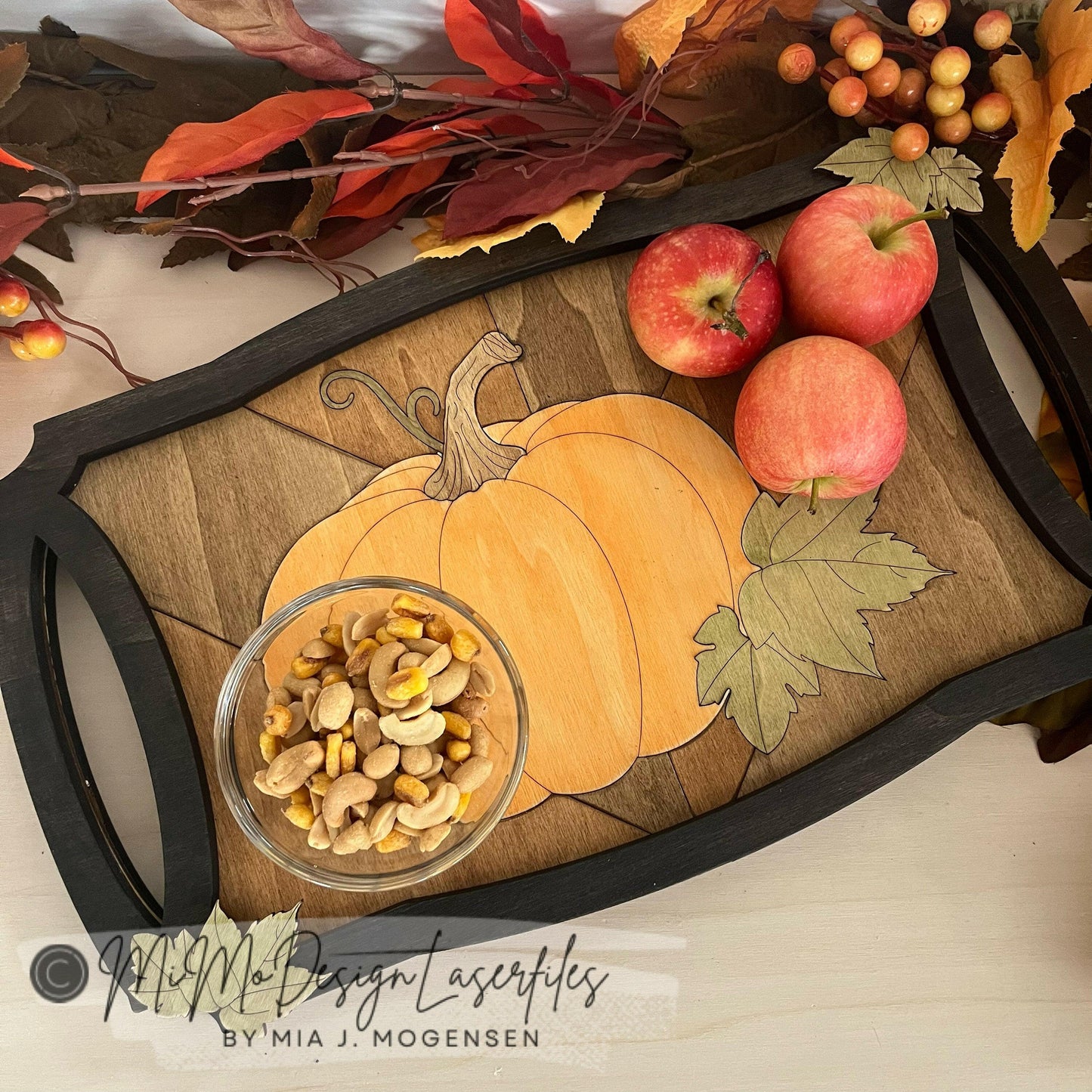 Pumpkin Fall Leaves Homedecor Tray